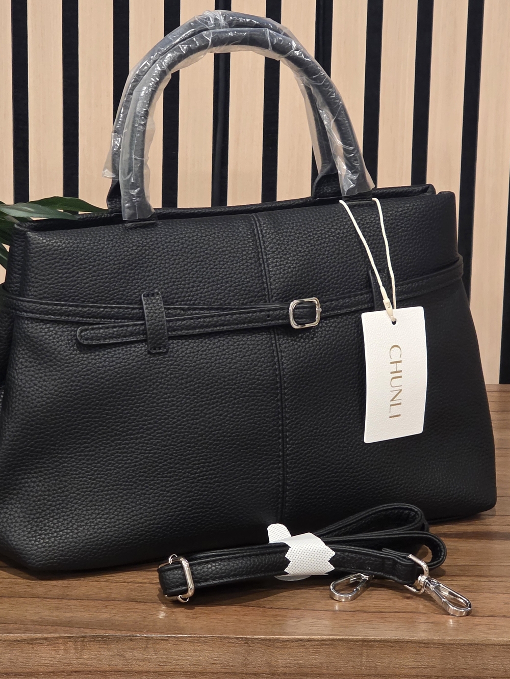 Black Structured Top-Handle Satchel
